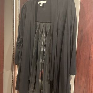 Black Dressy Pleated Sheer-Back Flowy Cardigan